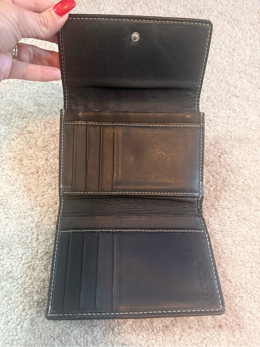 Coach Black Signature Canvas Trifold Wallet with Leather Trim - Picture 2 of 9